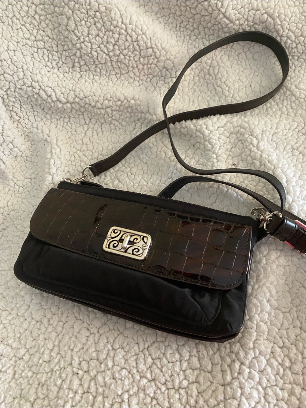 Brighton Brown Croc-Texture Crossbody with Silver Accent